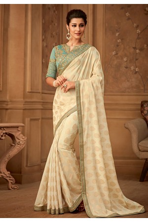 Beige banarasi silk embroidered saree with blouse  506